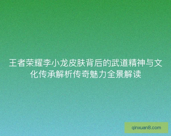 王者荣耀李小龙皮肤背后的武道精神与文化传承解析传奇魅力全景解读